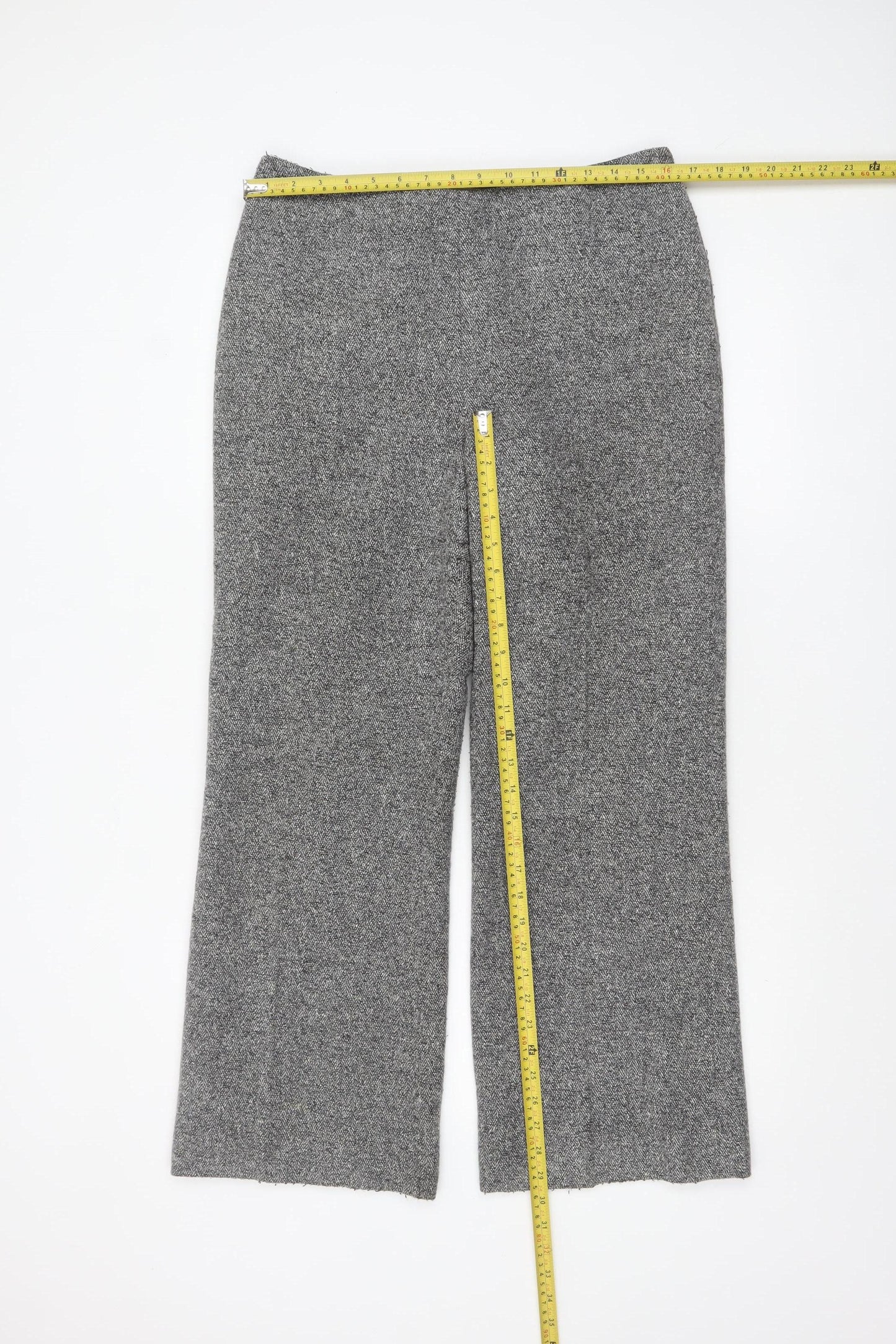 Precis Petite Grey Wool Blend Herringbone Straight Trousers Size 14 Petite