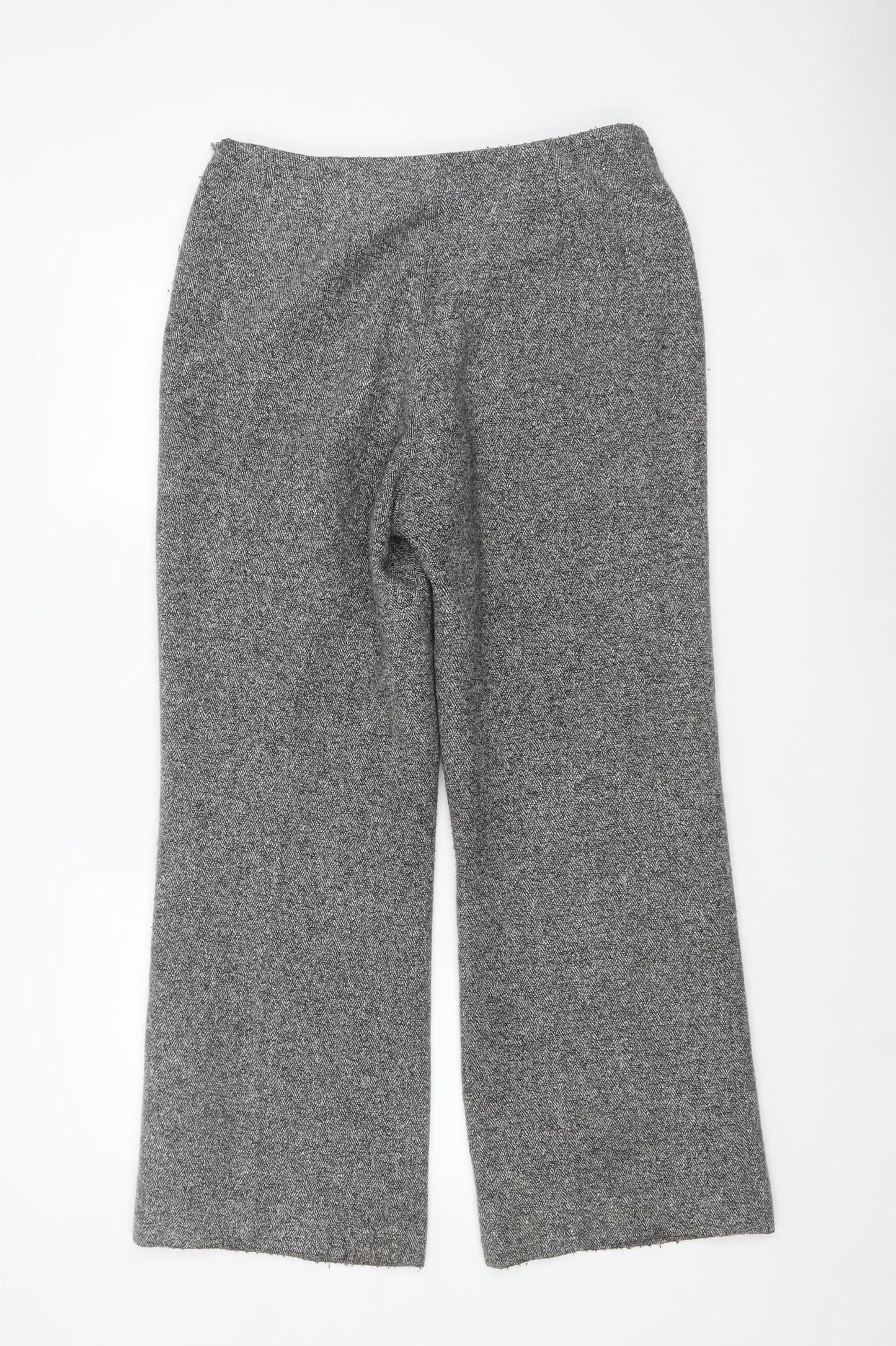 Precis Petite Grey Wool Blend Herringbone Straight Trousers Size 14 Petite