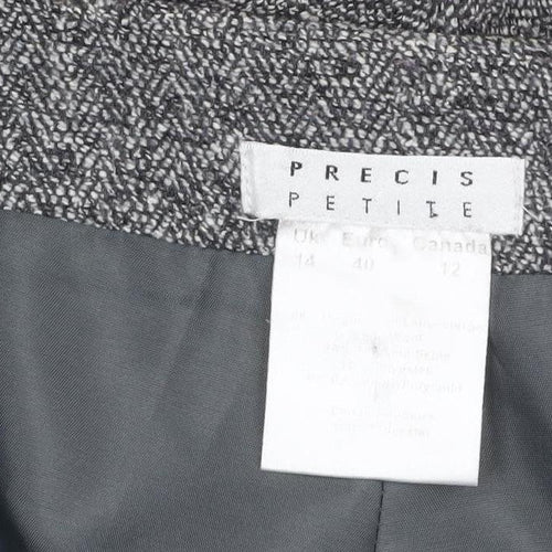 Precis Petite Grey Wool Blend Herringbone Straight Trousers Size 14 Petite