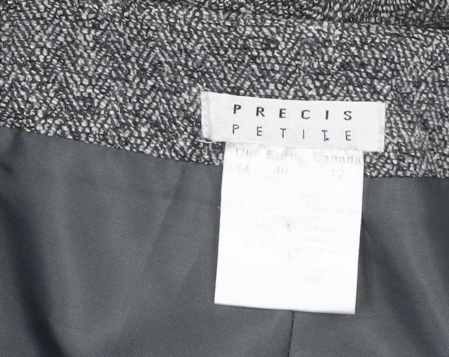 Precis Petite Grey Wool Blend Herringbone Straight Trousers Size 14 Petite