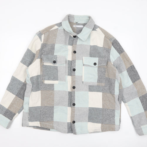 Zara Women Multicoloured Check Cotton Blend Shacket XL