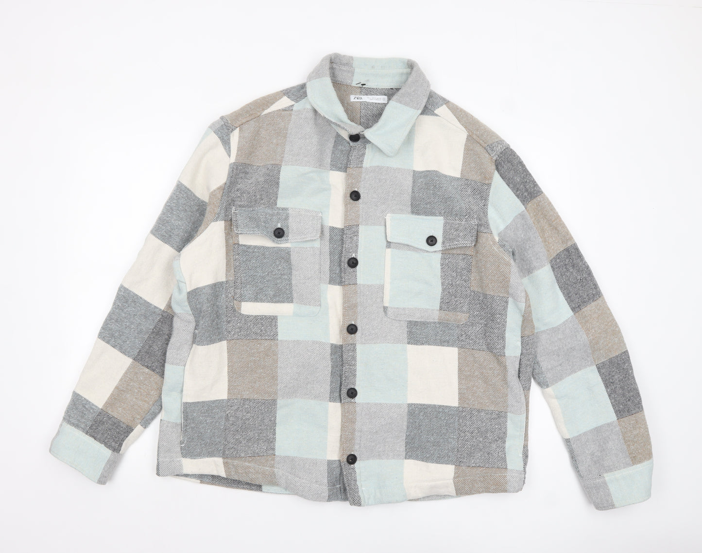 Zara Women Multicoloured Check Cotton Blend Shacket XL