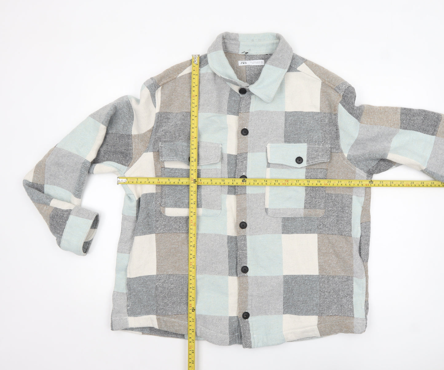 Zara Women Multicoloured Check Cotton Blend Shacket XL