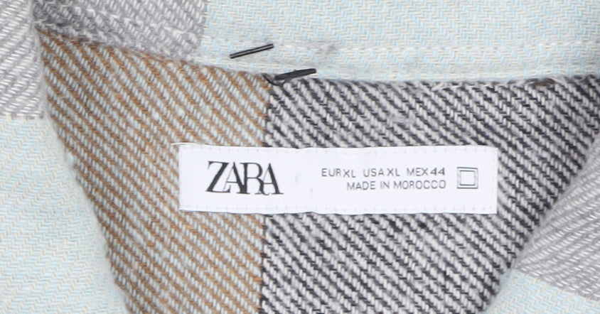 Zara Women Multicoloured Check Cotton Blend Shacket XL