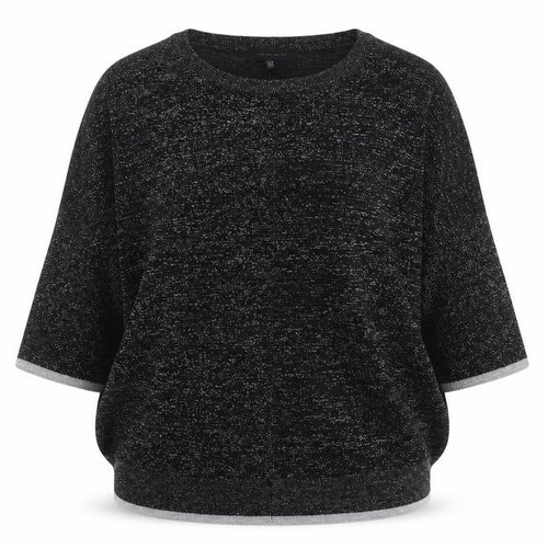 Live Unlimited Women Black Metallic Relaxed 3/4 Sleeve Pullover Jumper UK 18