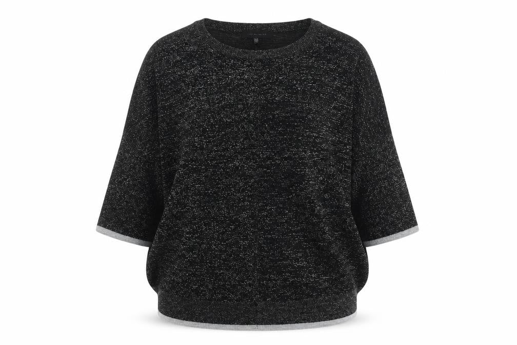 Live Unlimited Women Black Metallic Relaxed 3/4 Sleeve Pullover Jumper UK 18