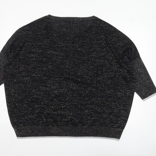 Live Unlimited Women Black Metallic Relaxed 3/4 Sleeve Pullover Jumper UK 18
