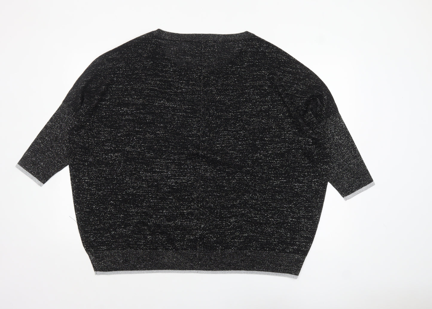 Live Unlimited Women Black Metallic Relaxed 3/4 Sleeve Pullover Jumper UK 18