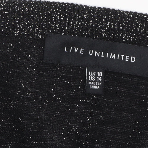 Live Unlimited Women Black Metallic Relaxed 3/4 Sleeve Pullover Jumper UK 18