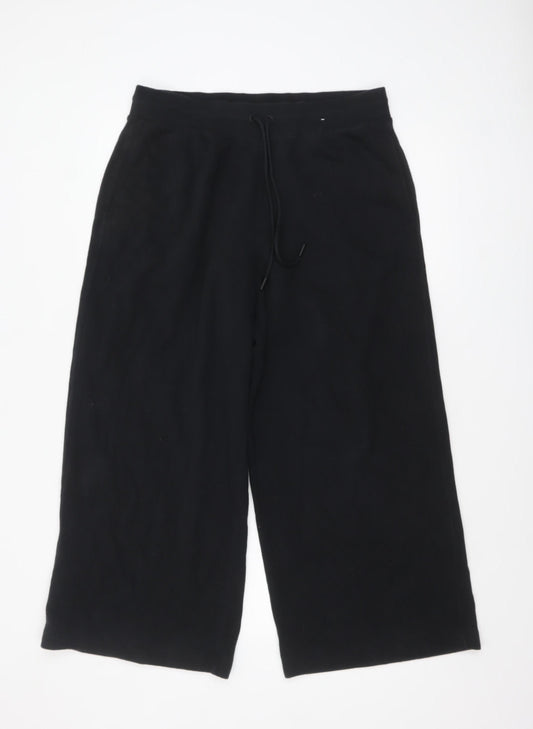 Marks and Spencer Womens Black Size 14 Elastic Waist Wide Leg Sweatpants
