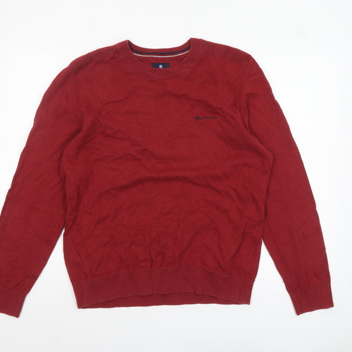 Ben Sherman Men Red Cotton Blend Crew Neck Jumper Size L