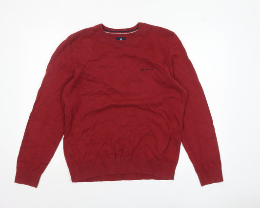 Ben Sherman Men Red Cotton Blend Crew Neck Jumper Size L