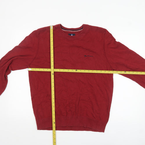 Ben Sherman Men Red Cotton Blend Crew Neck Jumper Size L