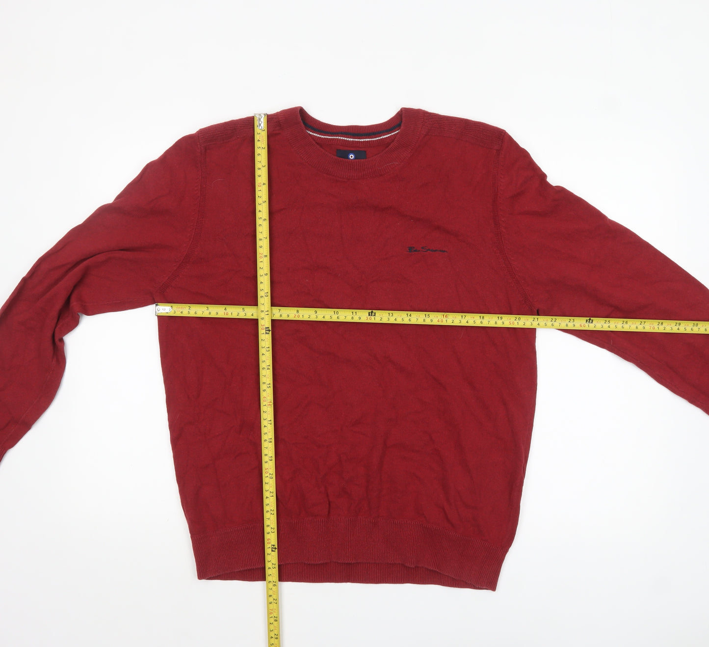 Ben Sherman Men Red Cotton Blend Crew Neck Jumper Size L