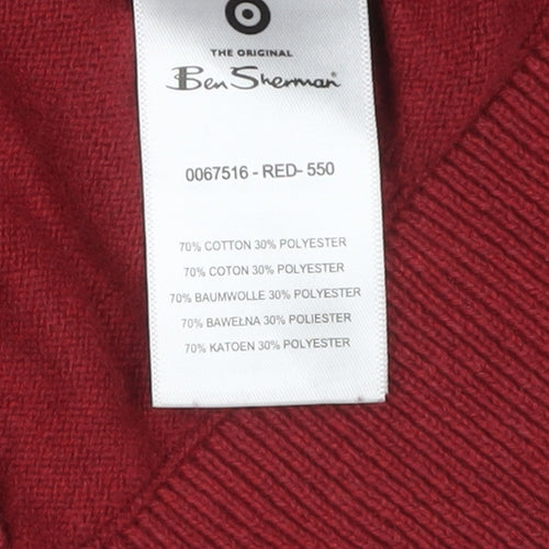 Ben Sherman Men Red Cotton Blend Crew Neck Jumper Size L