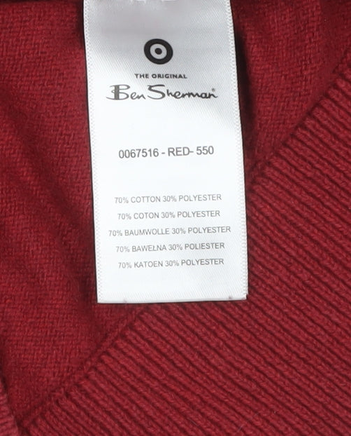 Ben Sherman Men Red Cotton Blend Crew Neck Jumper Size L