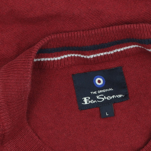 Ben Sherman Men Red Cotton Blend Crew Neck Jumper Size L