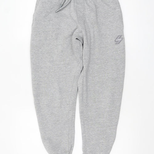 Superdry Women Grey Fleece Joggers S Regular Fit Elastic Waist