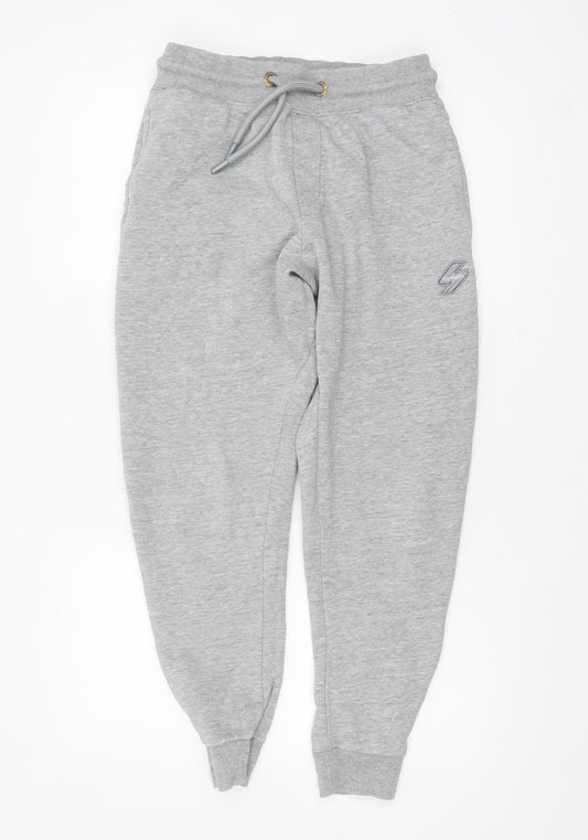 Superdry Women Grey Fleece Joggers S Regular Fit Elastic Waist