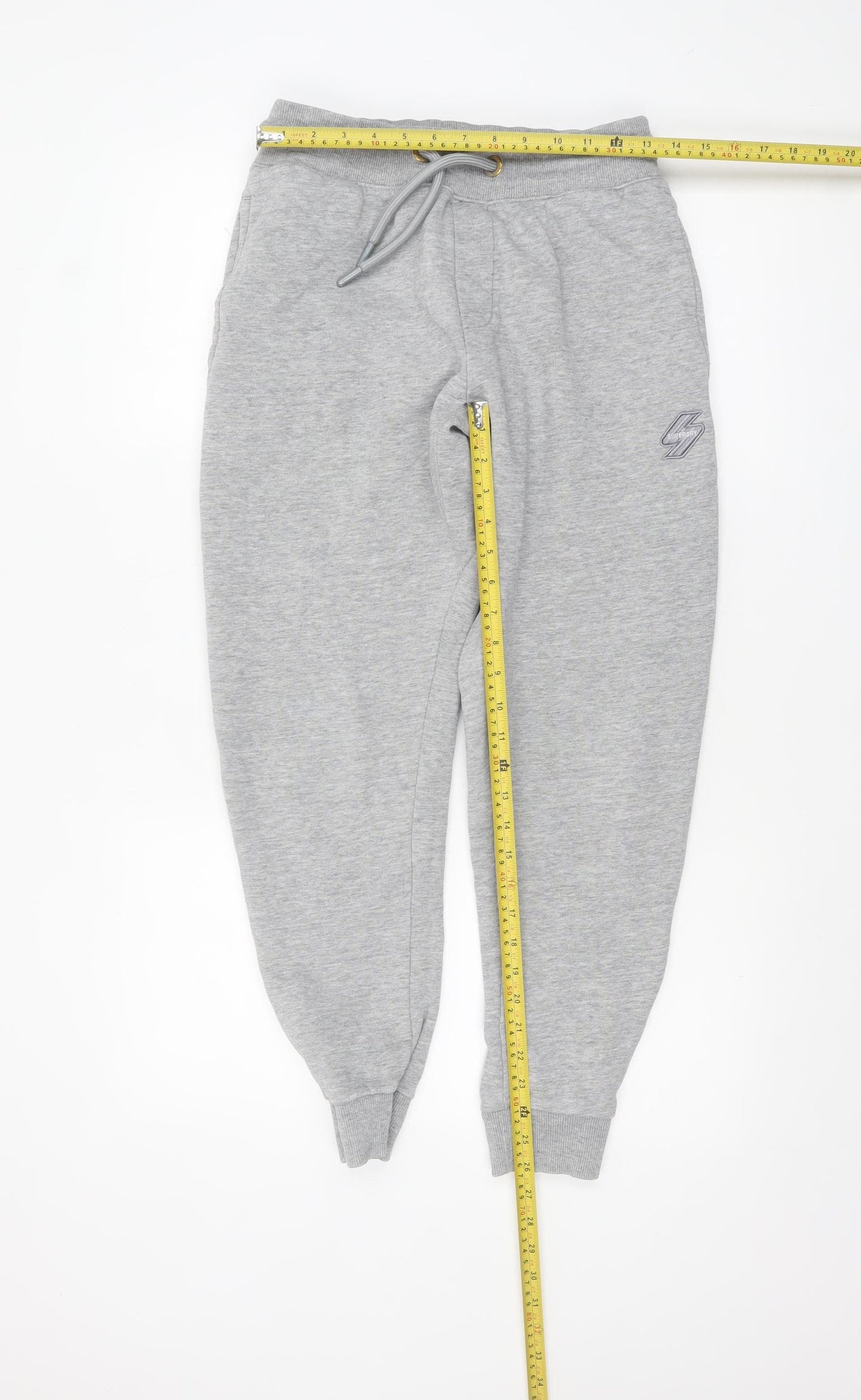 Superdry Women Grey Fleece Joggers S Regular Fit Elastic Waist
