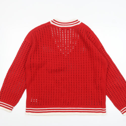 Marks and Spencer Women's Red V-Neck Open Knit Pullover Jumper M