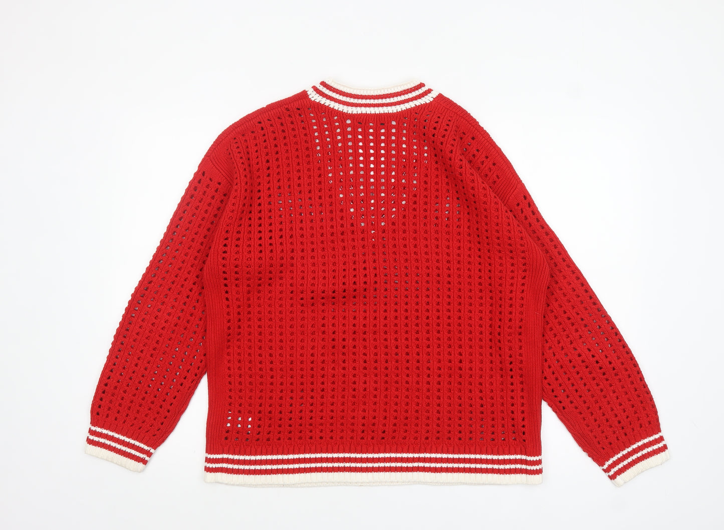 Marks and Spencer Women's Red V-Neck Open Knit Pullover Jumper M