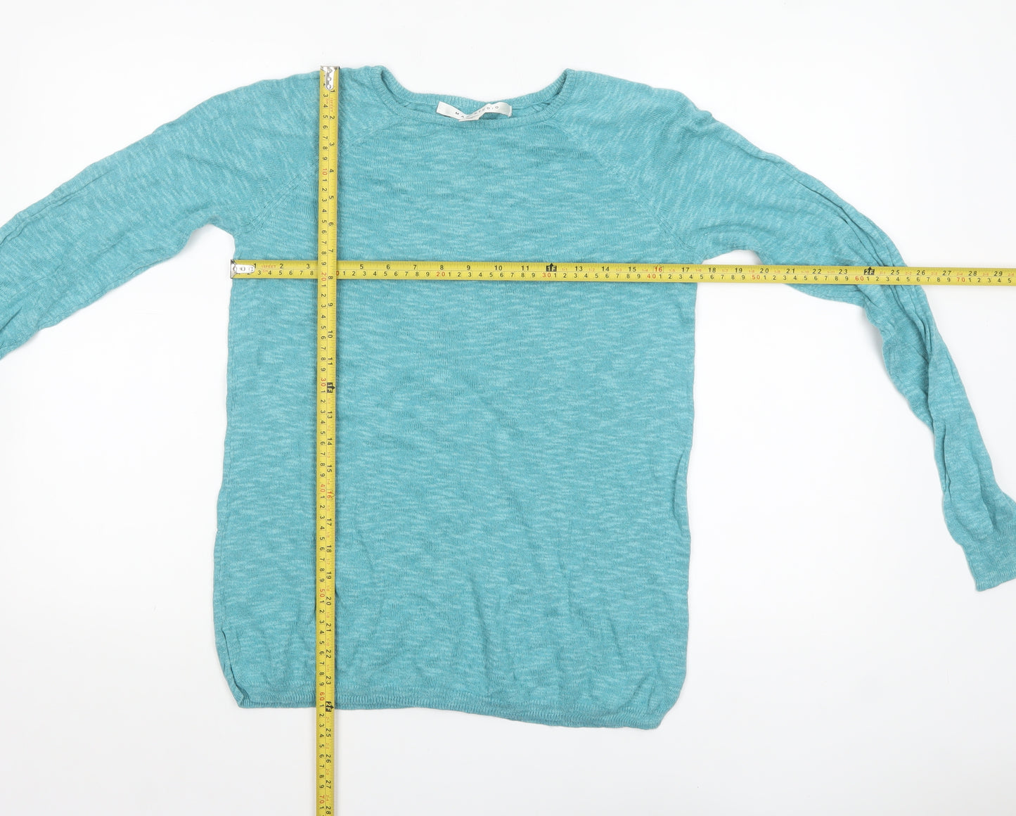 Max Studio Women Blue Linen Cotton Button Back Cardigan M