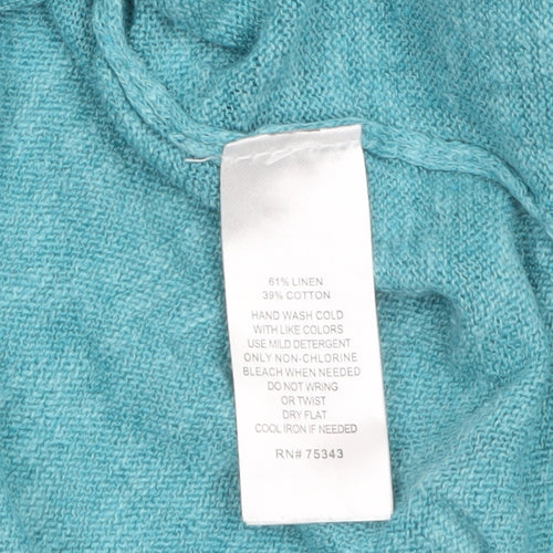 Max Studio Women Blue Linen Cotton Button Back Cardigan M