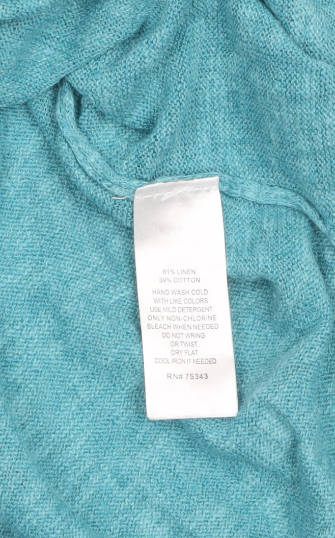 Max Studio Women Blue Linen Cotton Button Back Cardigan M