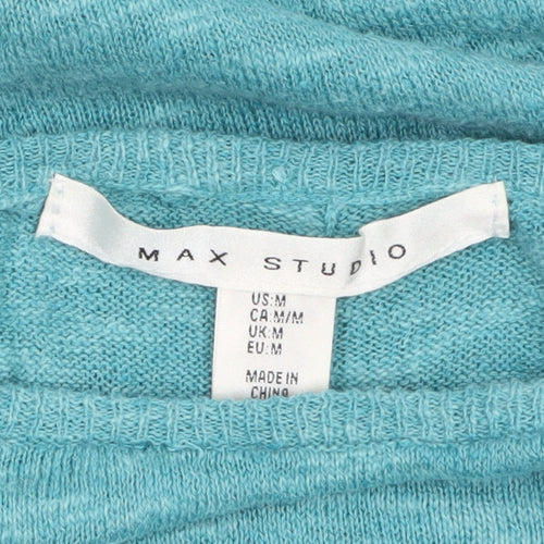 Max Studio Women Blue Linen Cotton Button Back Cardigan M