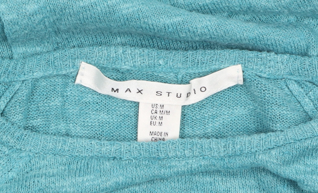 Max Studio Women Blue Linen Cotton Button Back Cardigan M