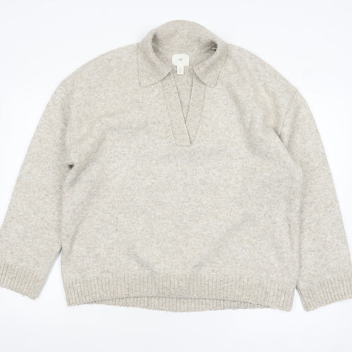 H&M Women Beige Collared Pullover Knit Jumper Size 8