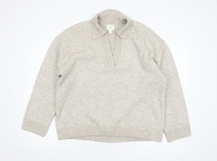 H&M Women Beige Collared Pullover Knit Jumper Size 8