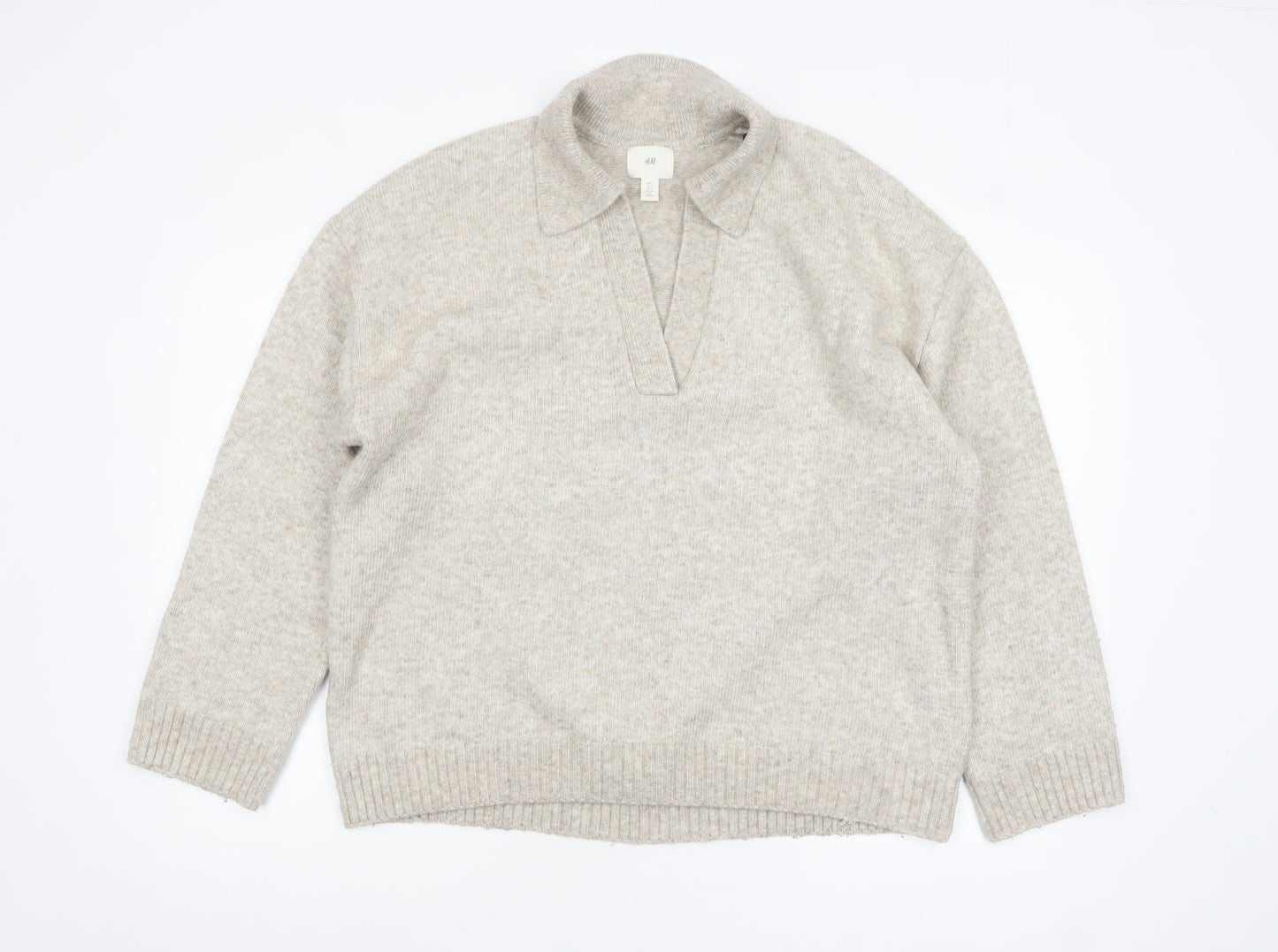 H&M Women Beige Collared Pullover Knit Jumper Size 8