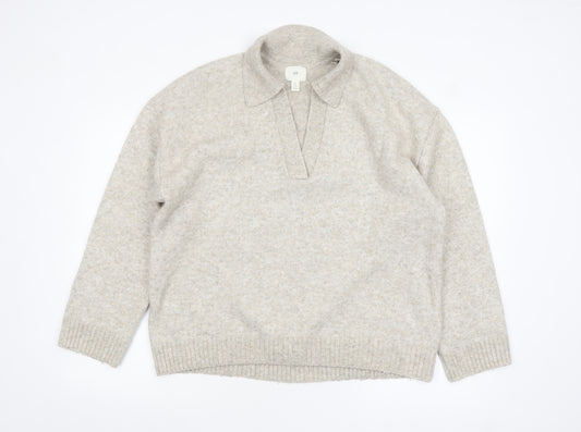 H&M Women Beige Collared Pullover Knit Jumper Size 8