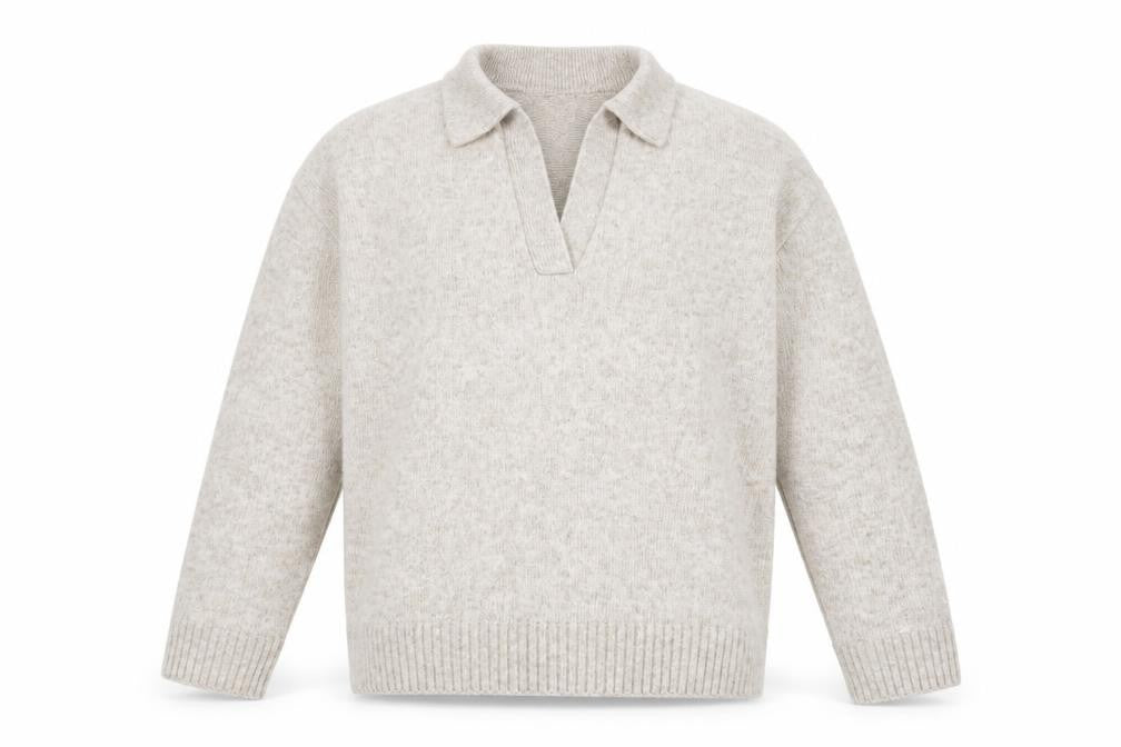 Front view of H&M Women Beige Collared Pullover Knit Jumper, size 8