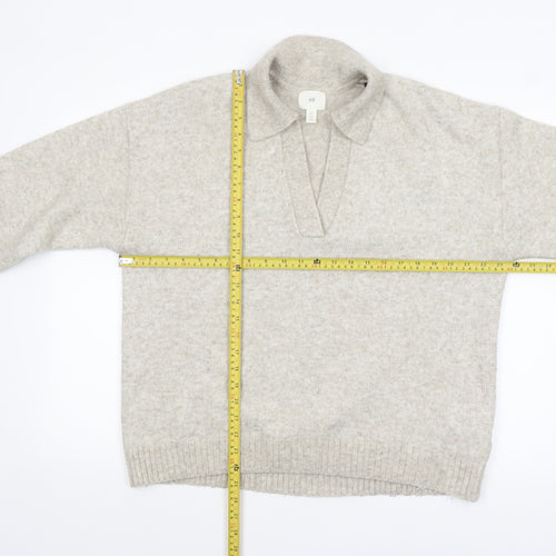 H&M Women Beige Collared Pullover Knit Jumper Size 8