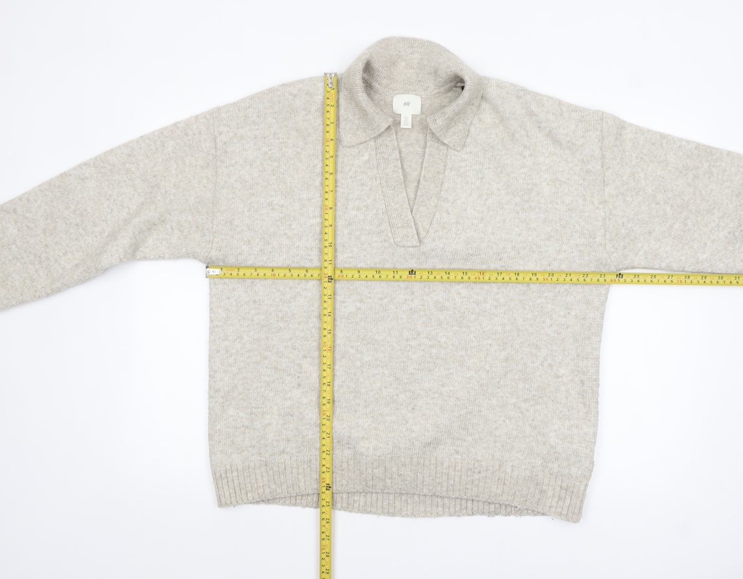 H&M Women Beige Collared Pullover Knit Jumper Size 8