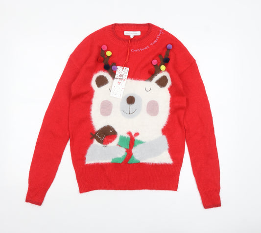 Next Womens Red Christmas Bear Pullover Jumper Size 6