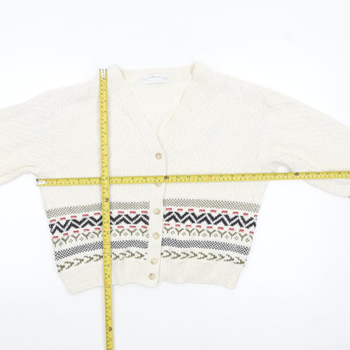 Marks and Spencer Women Ivory Fair Isle V-Neck Cardigan Size 12-14