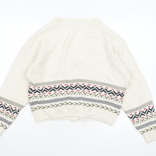 Marks and Spencer Women Ivory Fair Isle V-Neck Cardigan Size 12-14