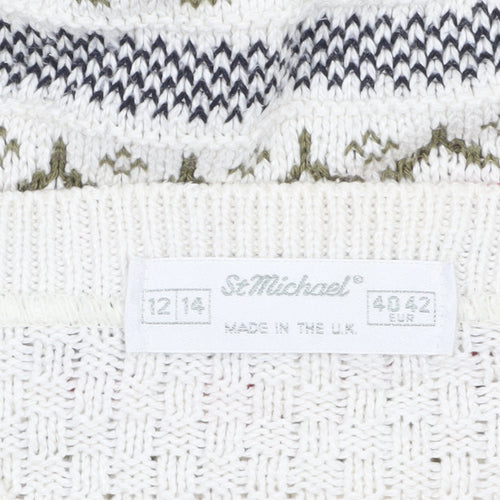 Marks and Spencer Women Ivory Fair Isle V-Neck Cardigan Size 12-14