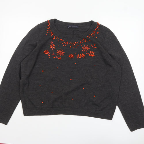 Marks and Spencer Women Grey Beaded Crew Neck Jumper Size 24