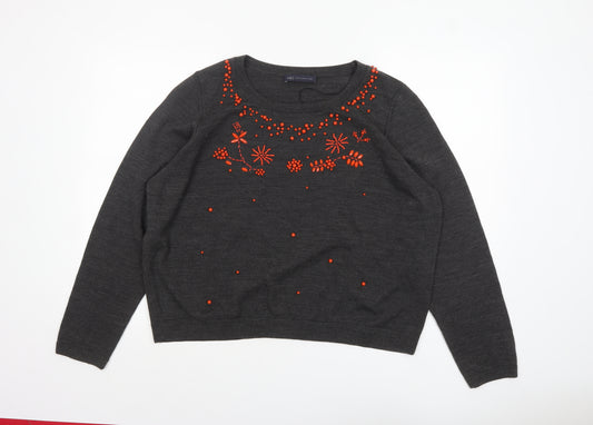 Marks and Spencer Women Grey Beaded Crew Neck Jumper Size 24