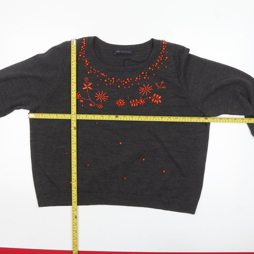Marks and Spencer Women Grey Beaded Crew Neck Jumper Size 24