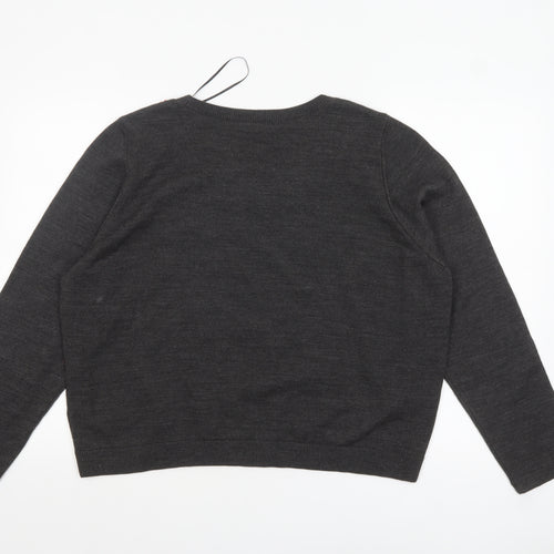Marks and Spencer Women Grey Beaded Crew Neck Jumper Size 24