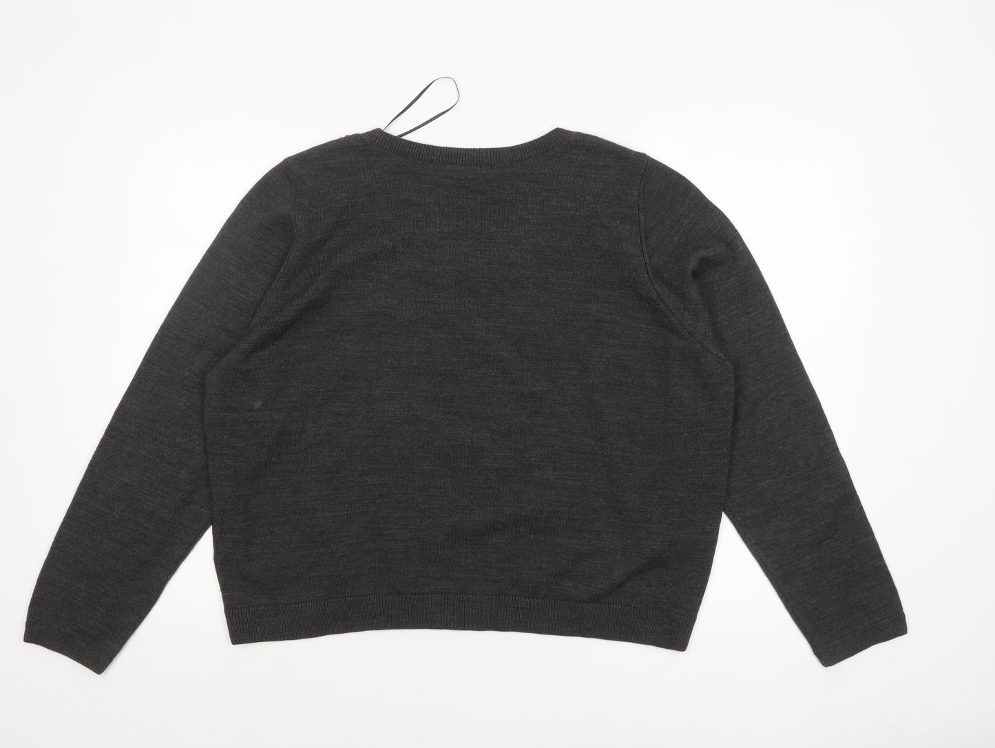 Marks and Spencer Women Grey Beaded Crew Neck Jumper Size 24