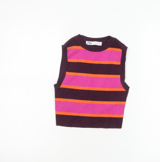 Zara Women Multicoloured Striped Cropped Tank Top Size M