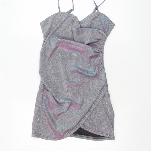 Cider Women's Silver Glitter Bodycon Party Mini Dress Size S