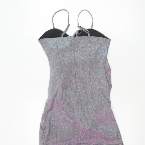 Cider Women's Silver Glitter Bodycon Party Mini Dress Size S
